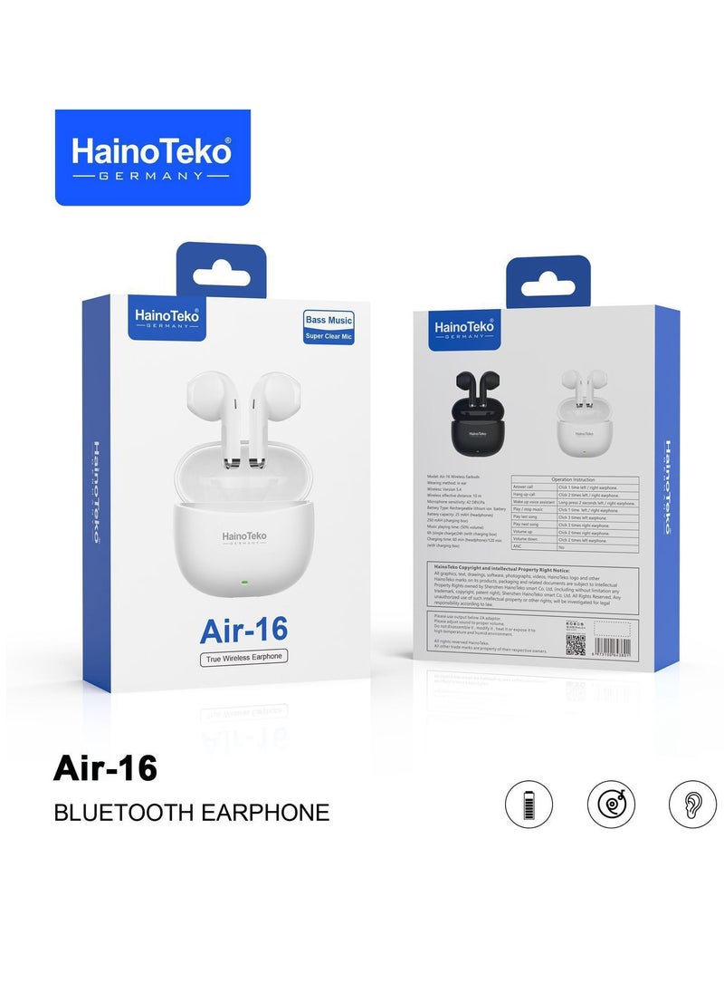 Haino Teko Air-16 True Wireless Earphones With Super Clear Mic and High Bass Sound Quaity