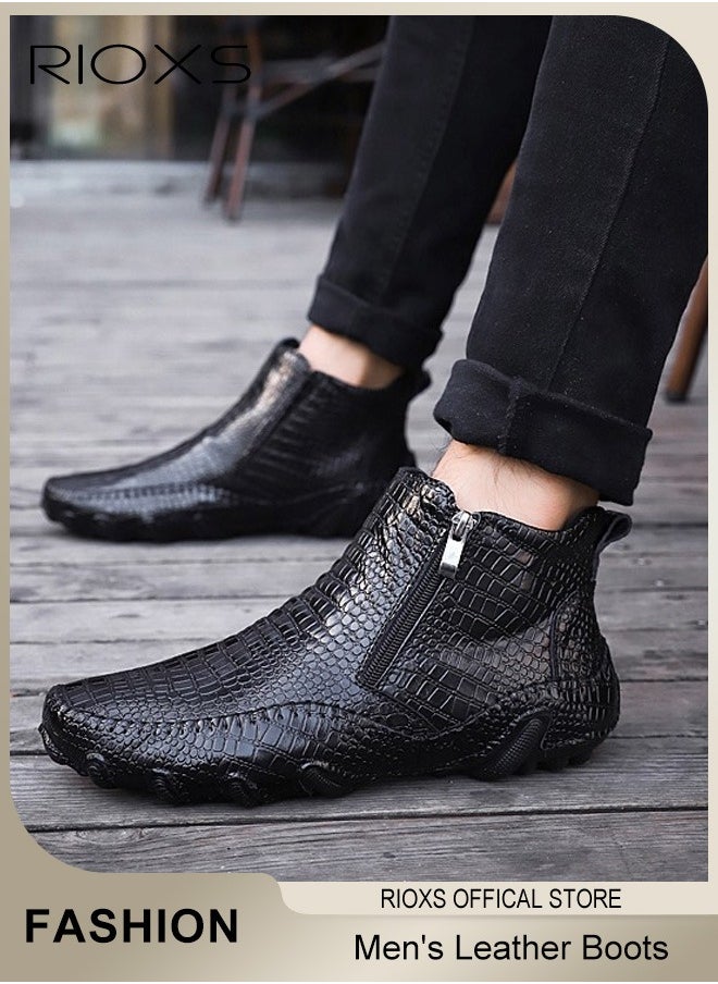 Men's Leather Side Zipper Boots Hand-Sewn Imitation Leather High Top Boots Oxford Shoes Classical Business Dress Shoes For Men Daddy Boyfriend