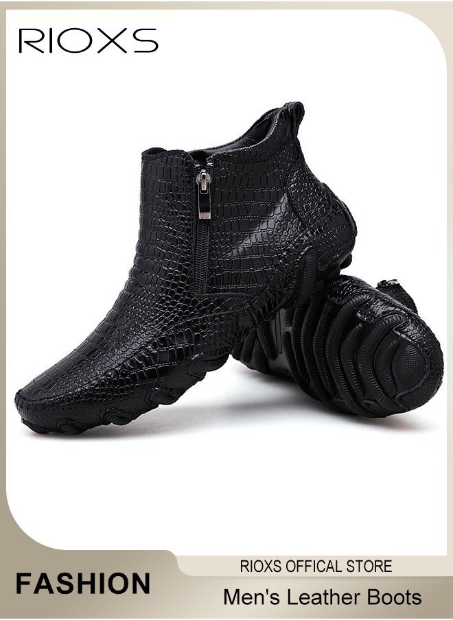 Men's Leather Side Zipper Boots Hand-Sewn Imitation Leather High Top Boots Oxford Shoes Classical Business Dress Shoes For Men Daddy Boyfriend