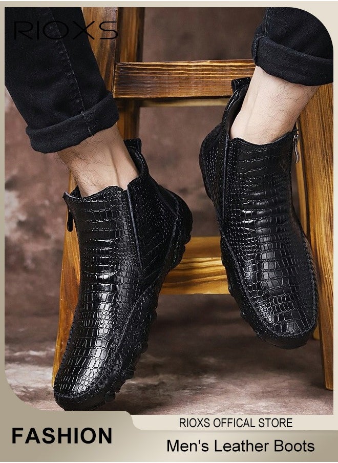 Men's Leather Side Zipper Boots Hand-Sewn Imitation Leather High Top Boots Oxford Shoes Classical Business Dress Shoes For Men Daddy Boyfriend