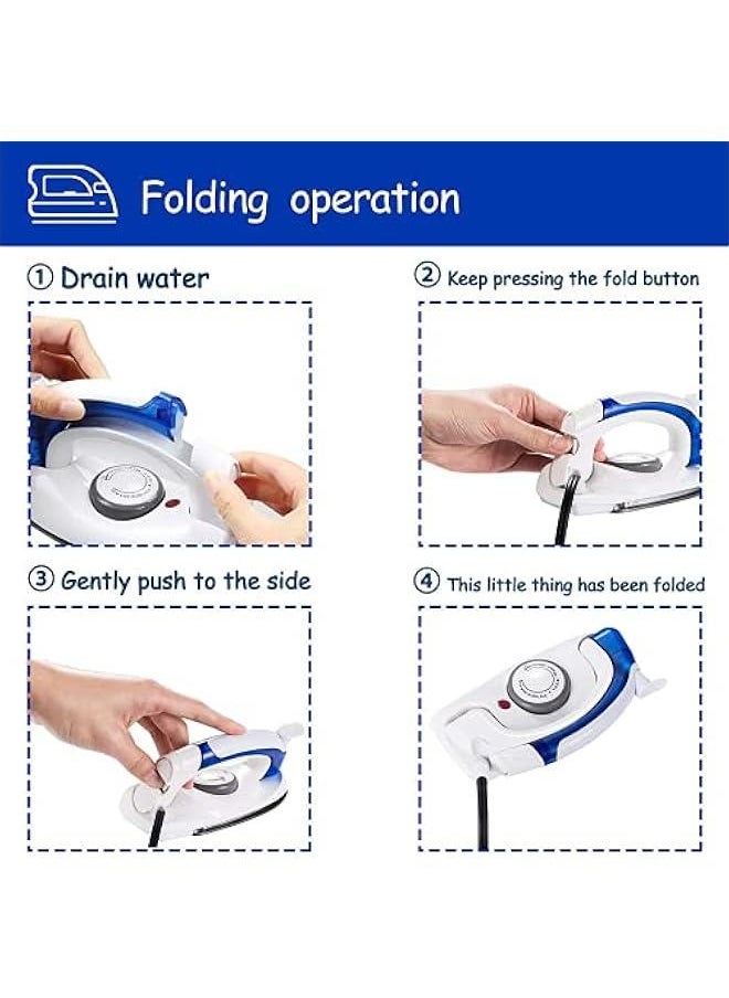 Portable Steam Iron, Mini Travel Iron Handheld Iron for Clothes, with Non Stick Sole Plate, Folding Flat Travel Steam Iron for Ironing Clothes, Temperature Control, Small Size for Home Travel