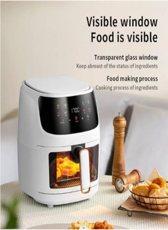 Multifunctional 8L Oil-Free Air Fryer with LED Touchscreen and Visible Cooking Window – Healthy, Convenient Cooking at Your Fingertips (White)