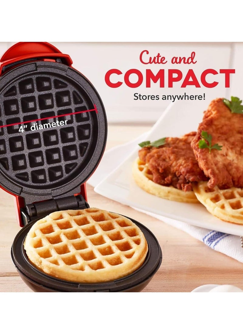 Mini Waffle Maker, Round Waffle Iron Grill Machine, Pancake Maker Made with Premium Quality Plastic Non-Stick Coating for Breakfast Hash Browns and other Foods Non-stick Surfaces Easy to Clean