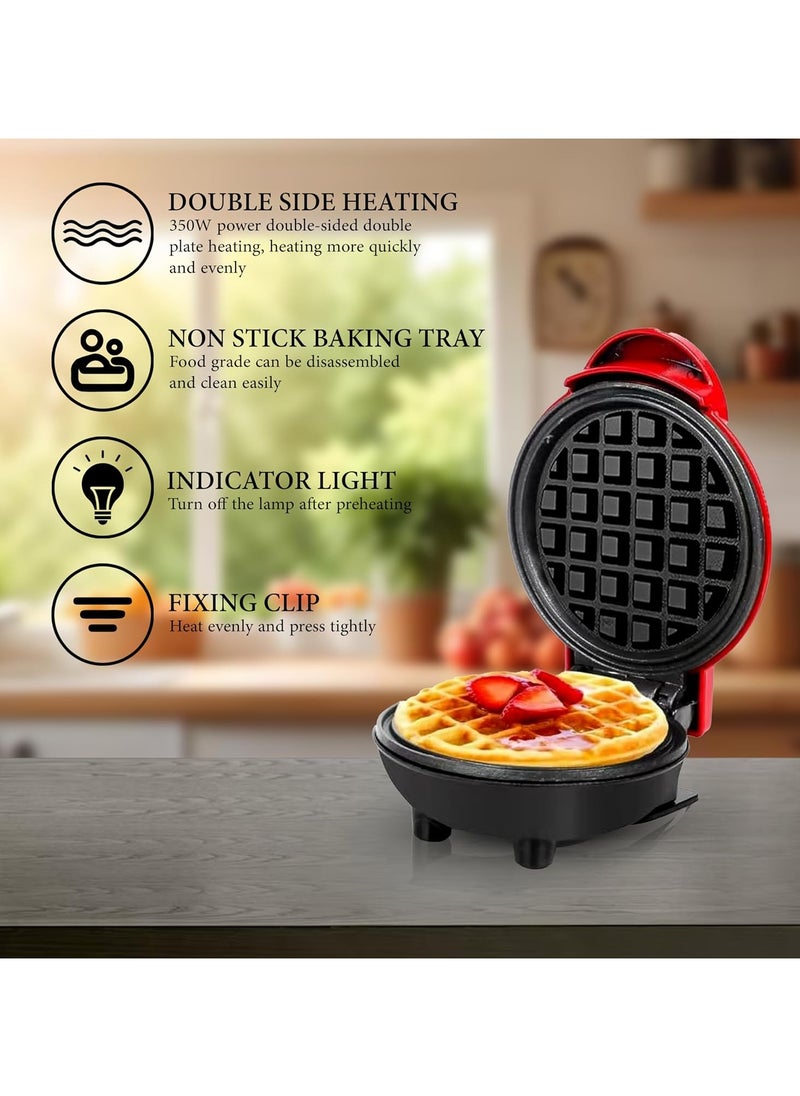 Mini Waffle Maker, Round Waffle Iron Grill Machine, Pancake Maker Made with Premium Quality Plastic Non-Stick Coating for Breakfast Hash Browns and other Foods Non-stick Surfaces Easy to Clean