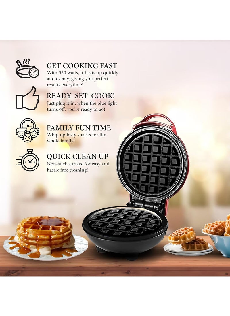 Mini Waffle Maker, Round Waffle Iron Grill Machine, Pancake Maker Made with Premium Quality Plastic Non-Stick Coating for Breakfast Hash Browns and other Foods Non-stick Surfaces Easy to Clean