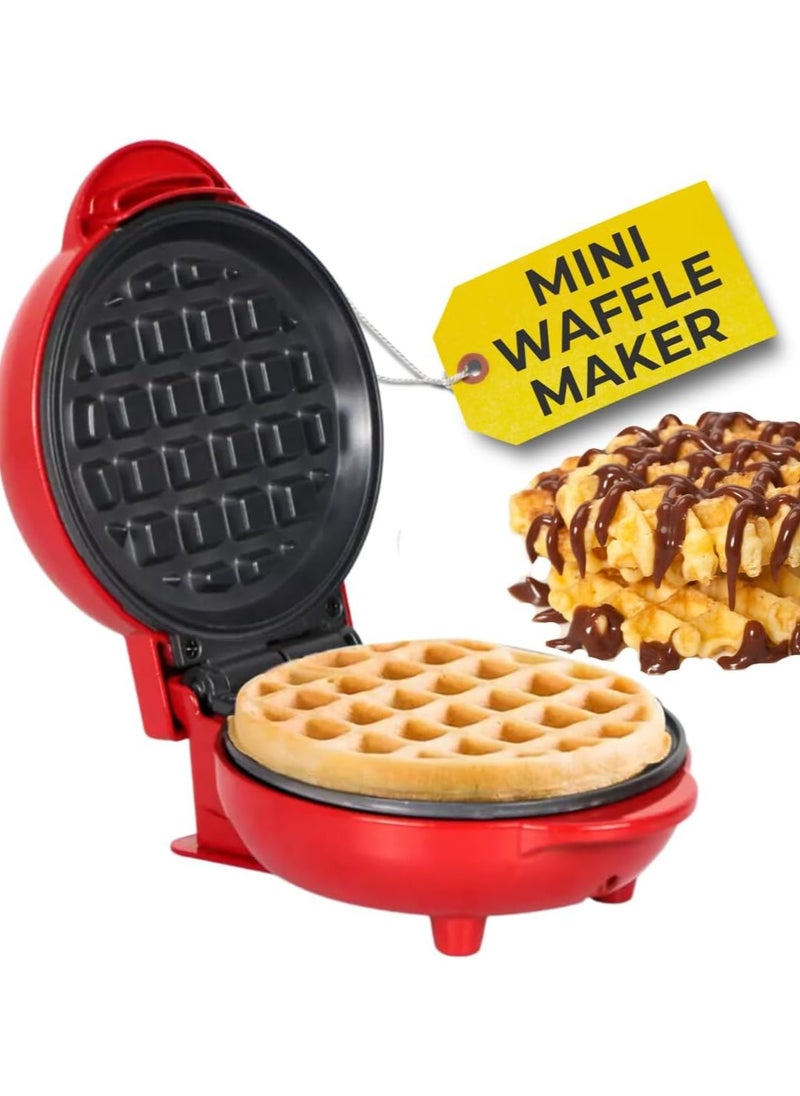 Mini Waffle Maker, Round Waffle Iron Grill Machine, Pancake Maker Made with Premium Quality Plastic Non-Stick Coating for Breakfast Hash Browns and other Foods Non-stick Surfaces Easy to Clean