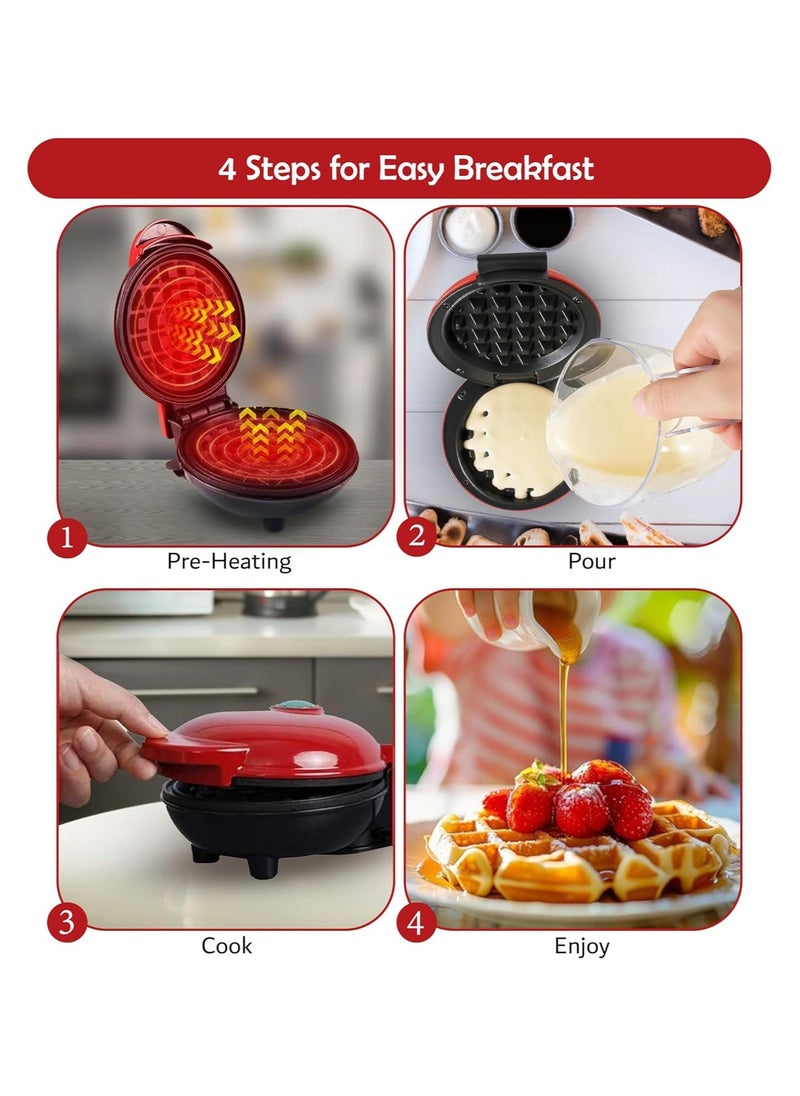 Mini Waffle Maker, Round Waffle Iron Grill Machine, Pancake Maker Made with Premium Quality Plastic Non-Stick Coating for Breakfast Hash Browns and other Foods Non-stick Surfaces Easy to Clean