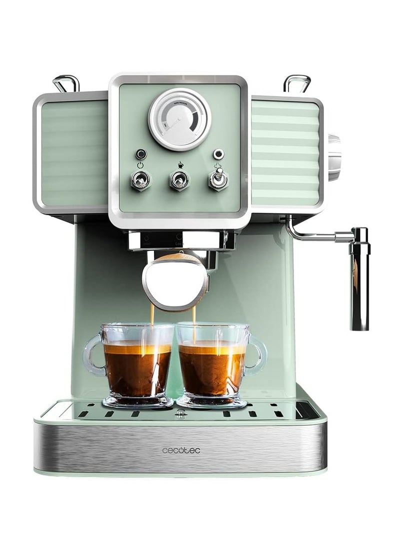 Express Power Espresso 20 Coffee Maker, 1350W, 1.5L, Vintage Design, 20 Bar Pressure, Light Green