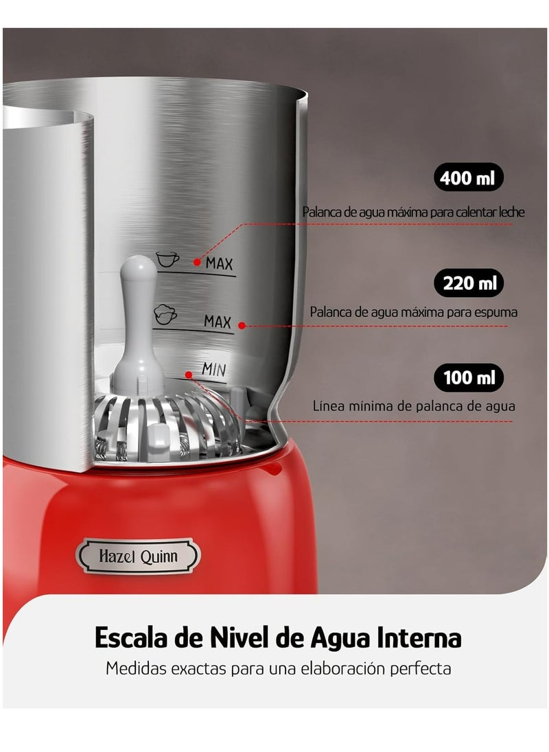 5-in-1 Milk Frother and Steamer with Adjustable Temperature & LED Touch, Red