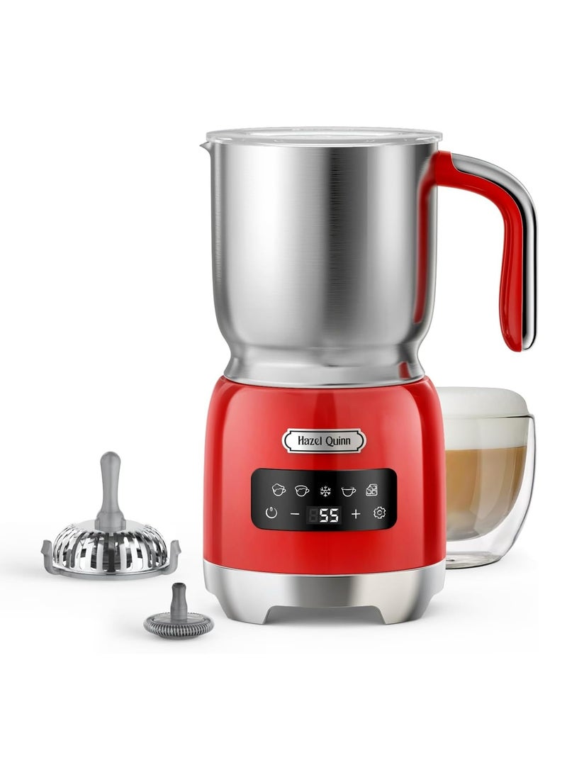 5-in-1 Milk Frother and Steamer with Adjustable Temperature & LED Touch, Red