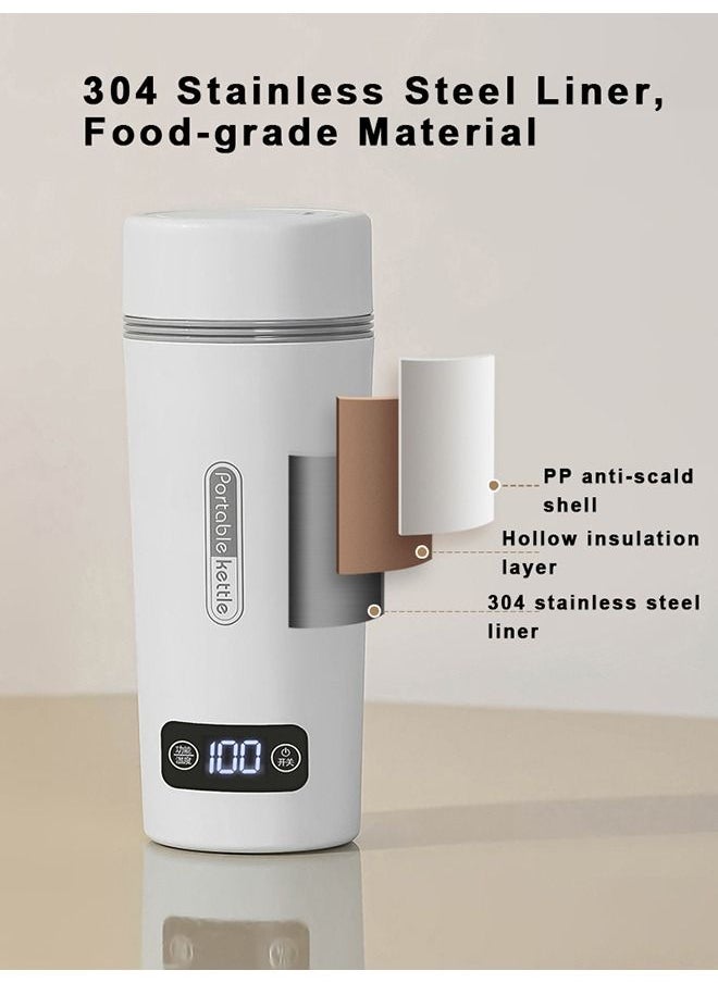 Multifunction Portable Electric Kettle for Boiling Water 350ML Insulation Travel Beaker Tea Kettle Hot Water Boiler Stainless Steel Automatic Shut Off for Making Tea Coffee Baby Milk