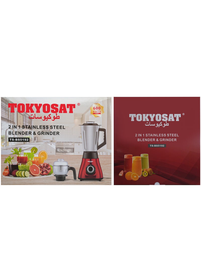 TOKYOSAT BLENDER & JUICER 2 IN 1,600W,1.5 L, 2 speed,stanlesteel