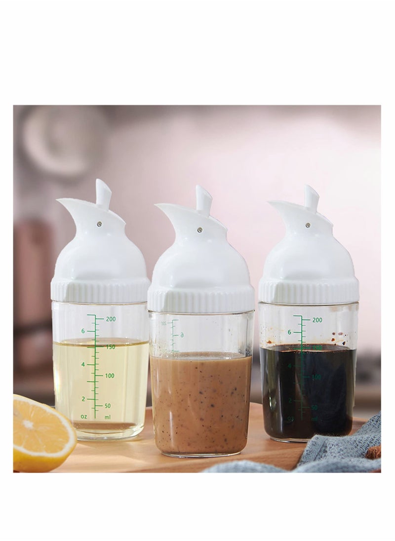 200ml Salad Dressing Container, Shakers, Large Opening and Scale Design,Good Grip Sauce Bottles,Salad Dressing Bottles for Kitchen, Seasonings Mixing/Storing Oil,Vinegar,Lemon Juice  3 Pcs (White)