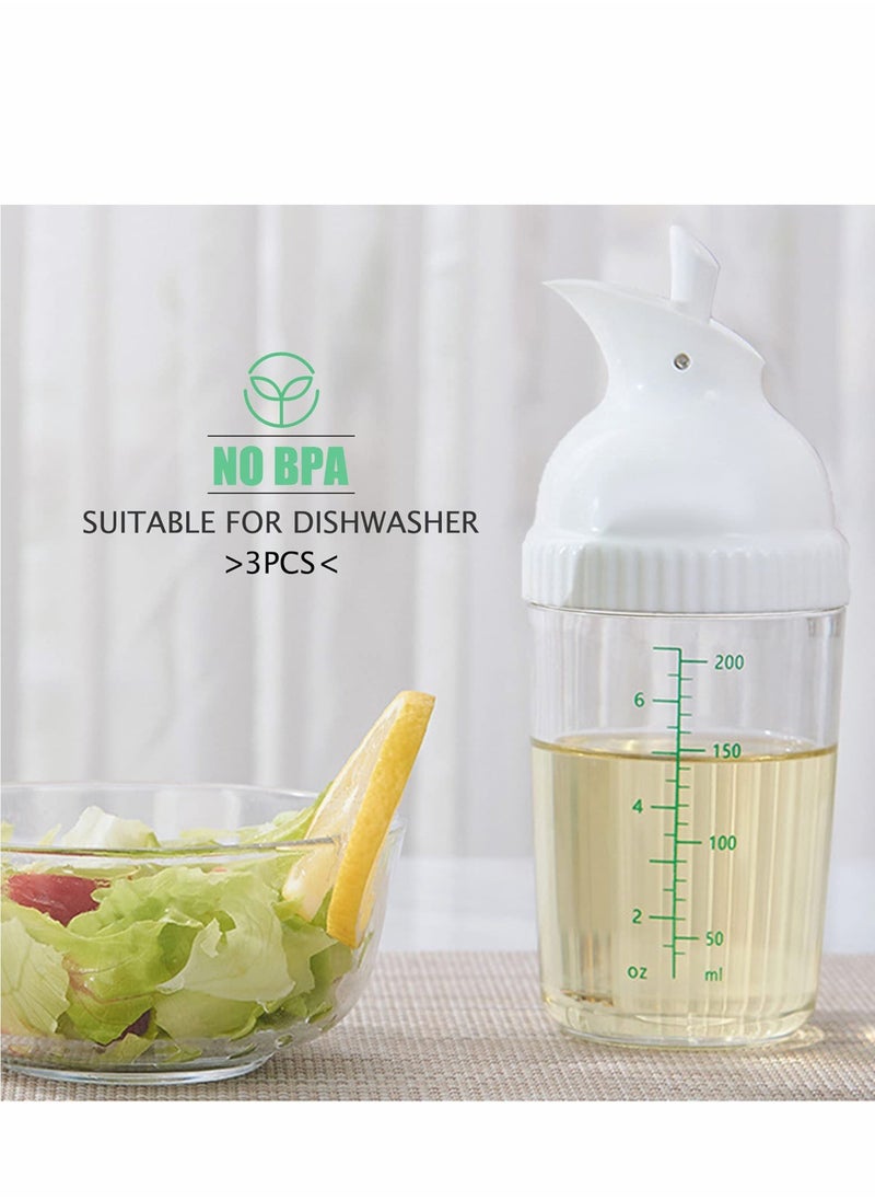 200ml Salad Dressing Container, Shakers, Large Opening and Scale Design,Good Grip Sauce Bottles,Salad Dressing Bottles for Kitchen, Seasonings Mixing/Storing Oil,Vinegar,Lemon Juice  3 Pcs (White)