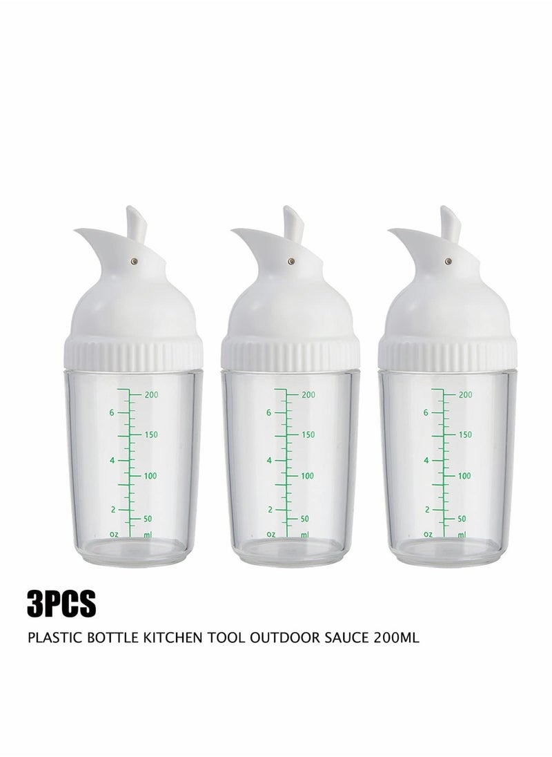 200ml Salad Dressing Container, Shakers, Large Opening and Scale Design,Good Grip Sauce Bottles,Salad Dressing Bottles for Kitchen, Seasonings Mixing/Storing Oil,Vinegar,Lemon Juice  3 Pcs (White)