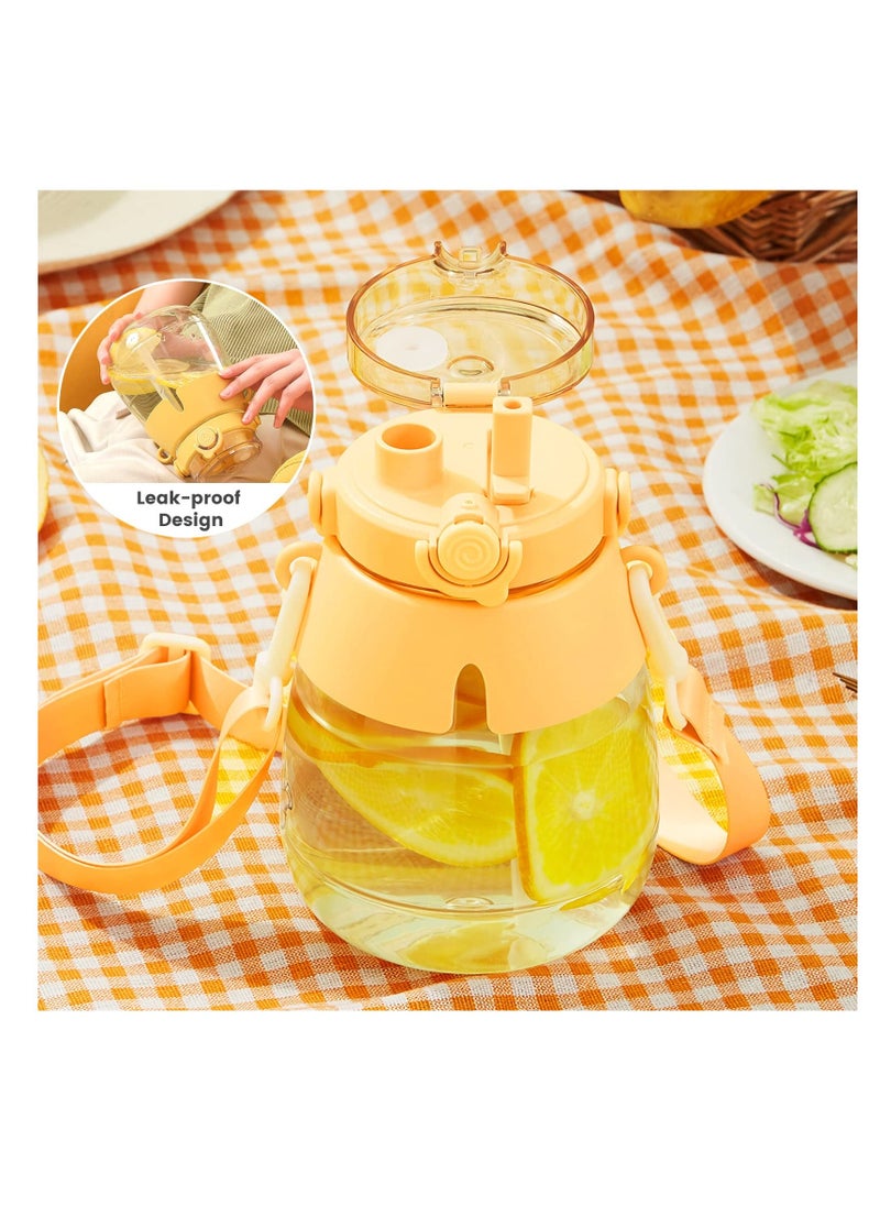 44oz Kawaii Water Bottles with Straw, with Two Ways to Drink, Leakproof Water Jug with Portable Strap for Teen Adults, for School Office Travel