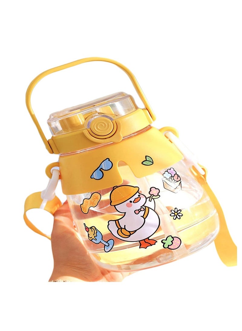 44oz Kawaii Water Bottles with Straw, with Two Ways to Drink, Leakproof Water Jug with Portable Strap for Teen Adults, for School Office Travel