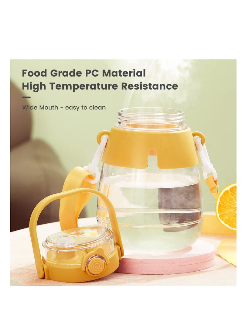 44oz Kawaii Water Bottles with Straw, with Two Ways to Drink, Leakproof Water Jug with Portable Strap for Teen Adults, for School Office Travel