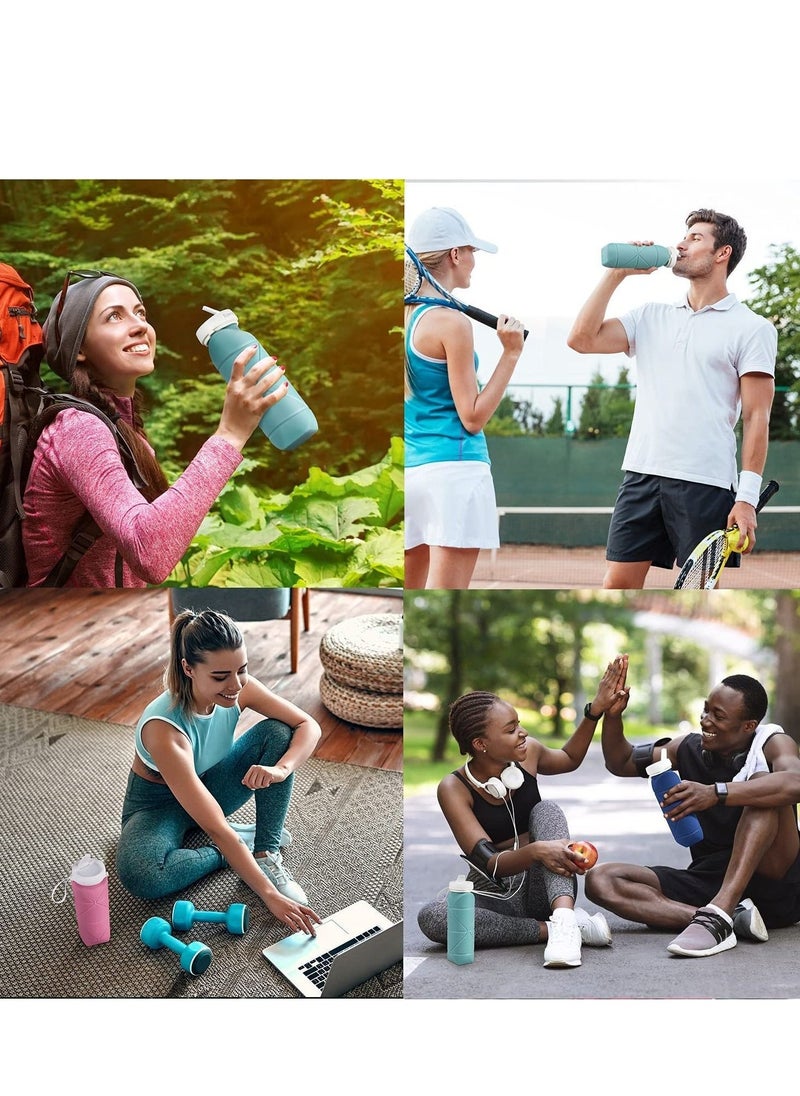 Collapsible Water Bottles 2 Pack BPA Free Silicone Leak-proof Reusable Travel Water Bottle Lightweight Waterproof Bottle for Sport Working Out Camping