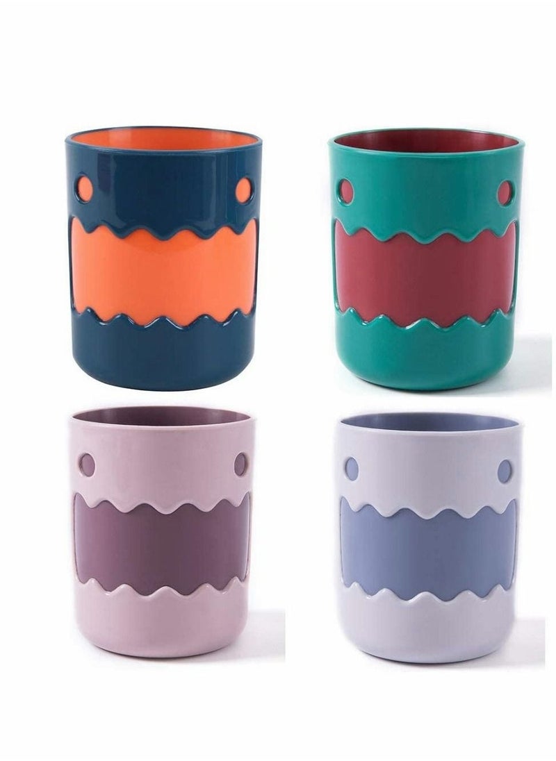 Cups, 4Pcs Unbreakable Bathroom Tumbler Cups, Cute Monster Eco-Friendly 13.5oz Bathroom Cup, BPA Free Multicolor Drinking Cups Toothbrush Mugs for Kids Couples Friends Gift