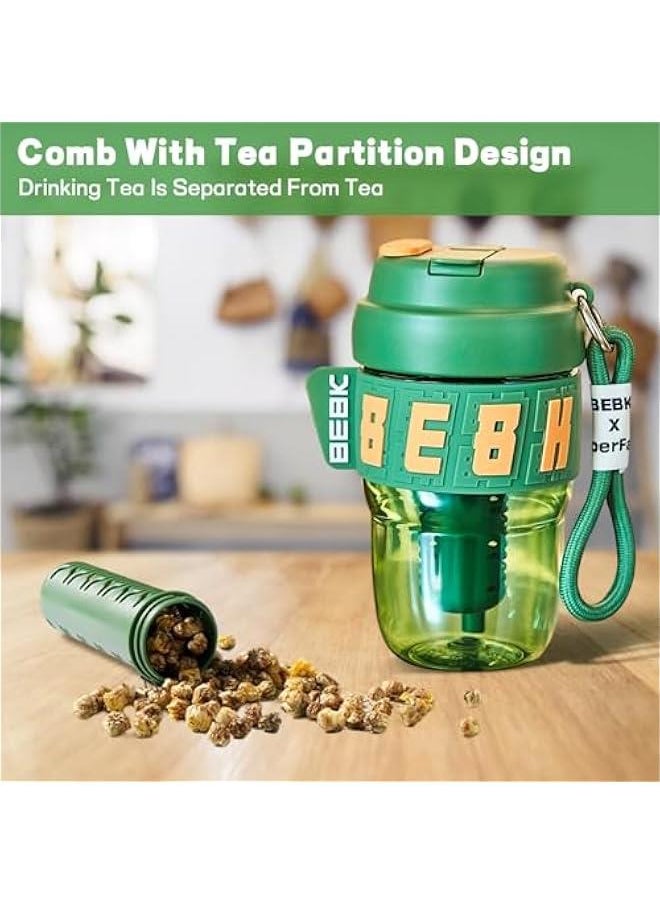 Travel Coffee Mug,20oz Coffee Cup with Leakproof Lid and Straw, Non-Slip Design, Portable Vacuum Cups with Detachable Filter for Hot, Cold Water, Coffee,Tea for Outdoor Hiking Traveling (Green)