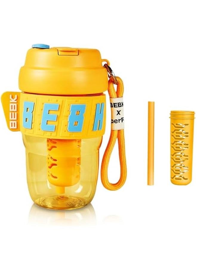 Travel Coffee Mug,20oz Coffee Cup with Leakproof Lid and Straw, Non-Slip Design, Portable Vacuum Cups with Detachable Filter for Hot, Cold Water, Coffee,Tea for Outdoor Hiking Traveling (Yellow)