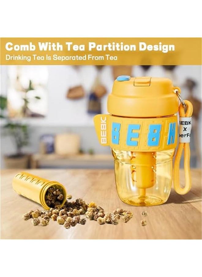 Travel Coffee Mug,20oz Coffee Cup with Leakproof Lid and Straw, Non-Slip Design, Portable Vacuum Cups with Detachable Filter for Hot, Cold Water, Coffee,Tea for Outdoor Hiking Traveling (Yellow)