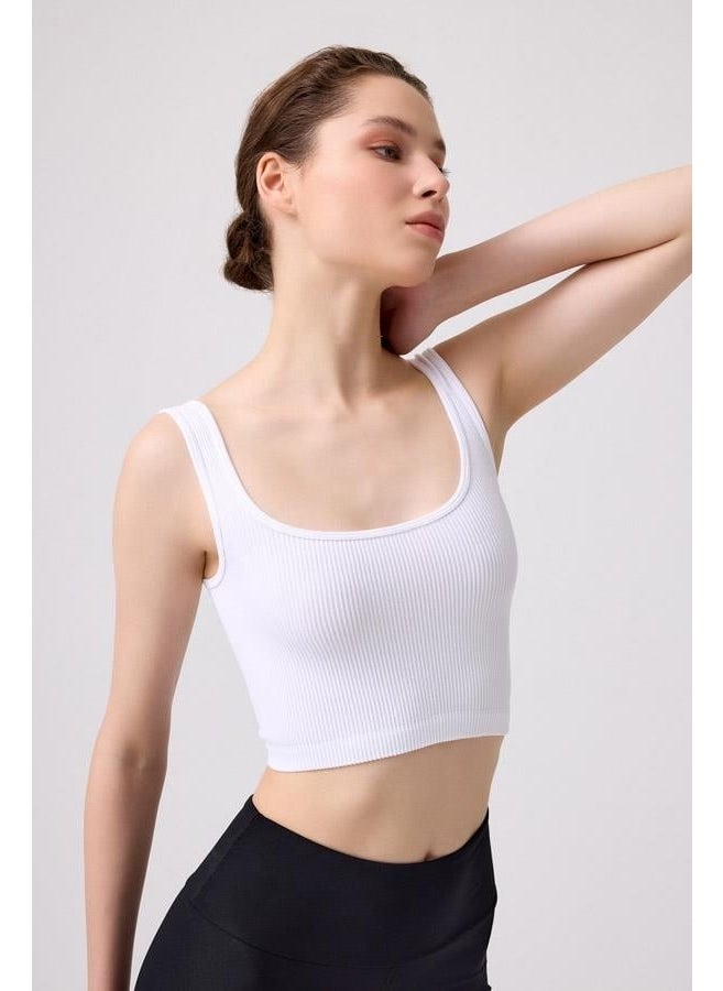 Premium - Women's White Seamless Mid Length Square Neck Crop Top Bustier