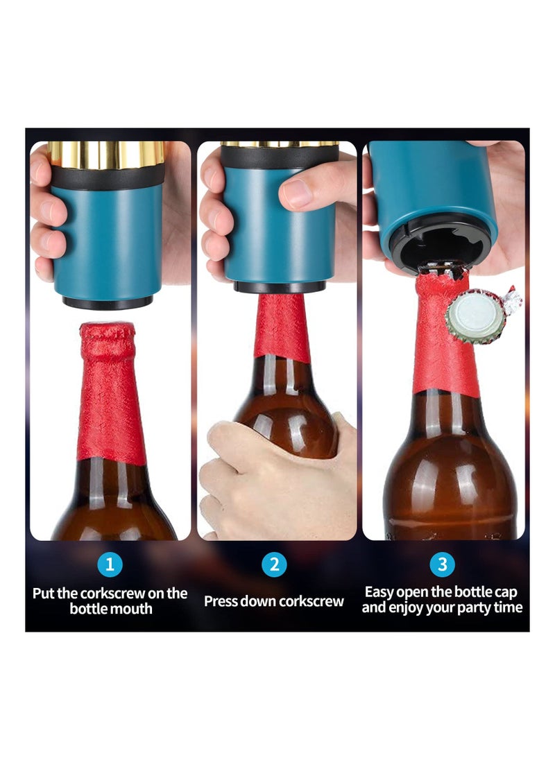 Automatic Magnetic Bottle Opener - Push Down Design for Effortless Beer and Soda Opening, Cap Catcher for Home, Picnic, Camping, Unique Kitchen Gadget Gift for Men.