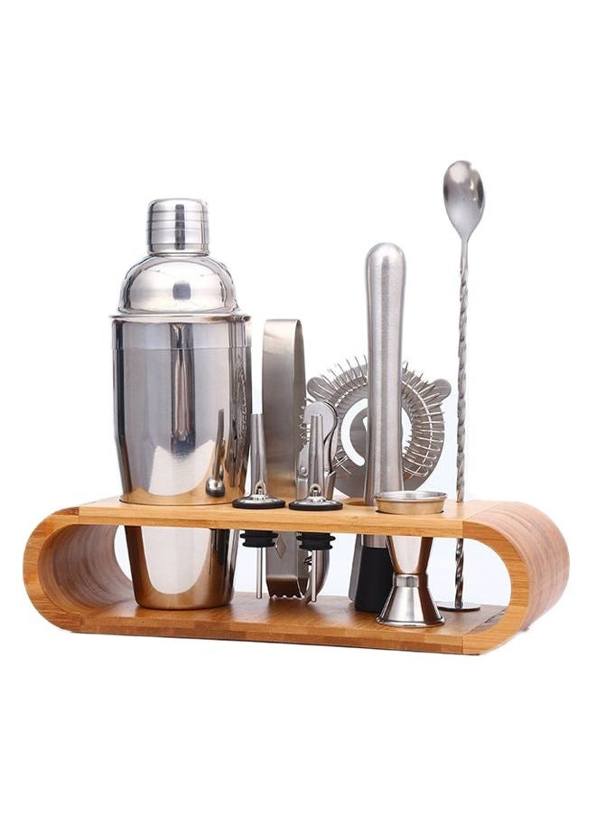 9-Piece Bartender Cocktail Shaker Set With Stand Silver/Brown