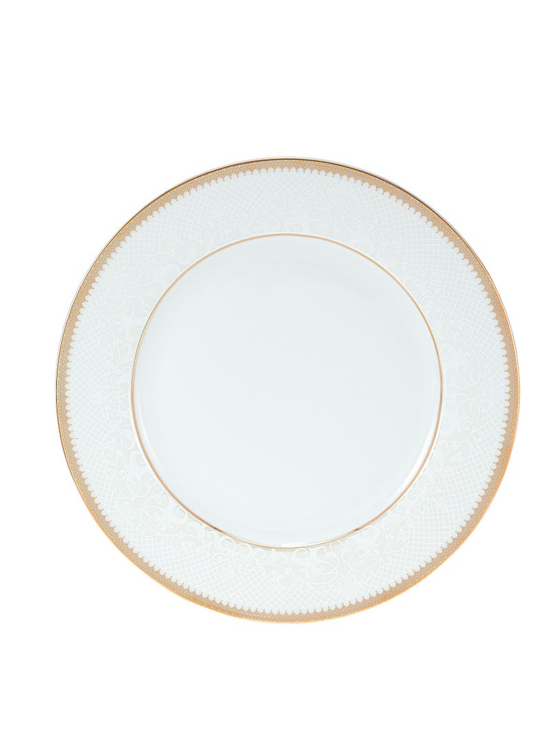 24 Piece Porcelain Dinner Set - Dishes, Plates - Dinner Plate, Side Plate, Bowl - Serves 6 - Festive Design White/Gold Web White/Gold Web