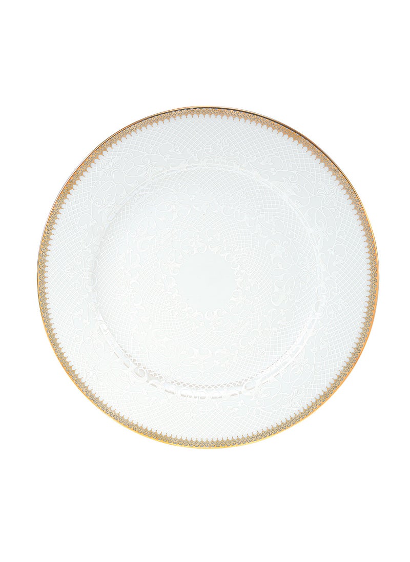 24 Piece Porcelain Dinner Set - Dishes, Plates - Dinner Plate, Side Plate, Bowl - Serves 6 - Festive Design White/Gold Web White/Gold Web