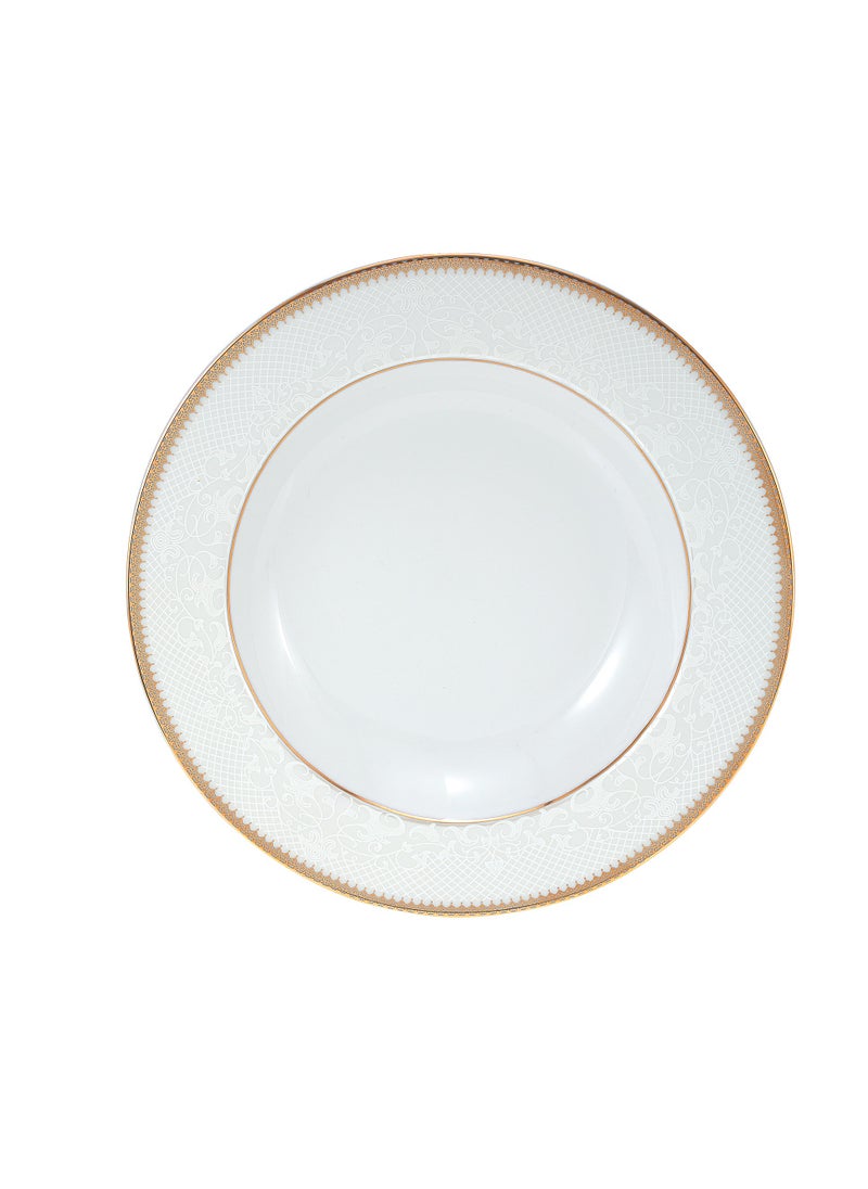 24 Piece Porcelain Dinner Set - Dishes, Plates - Dinner Plate, Side Plate, Bowl - Serves 6 - Festive Design White/Gold Web White/Gold Web