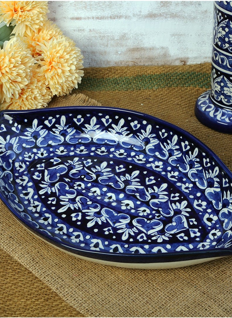 Blue Felicity Round Platter - Hand-Painted Ceramic Serving Dish