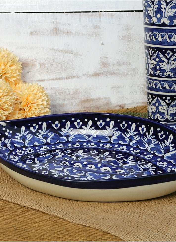 Blue Felicity Round Platter - Hand-Painted Ceramic Serving Dish