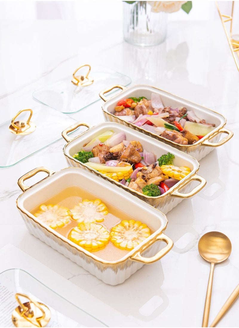 Luxury 3pcs bake ware food warmer set 49x16x28 cm,  Premium ceramic baking tray household tableware heating soup pot dry pot