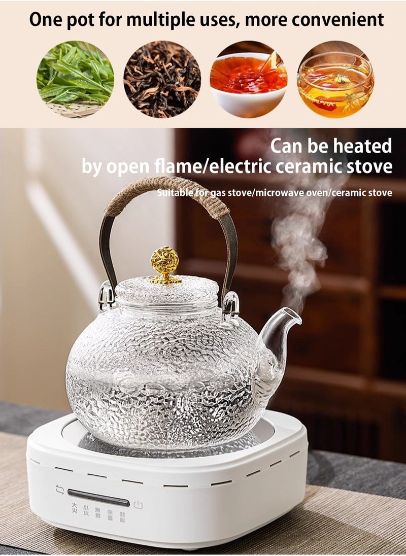 900 ml glass teapot, glass teapot with strainer insert, anti-scald handle and teapot with glass lid, hammered jet pot, teapots for loose tea, for stove, electric hob