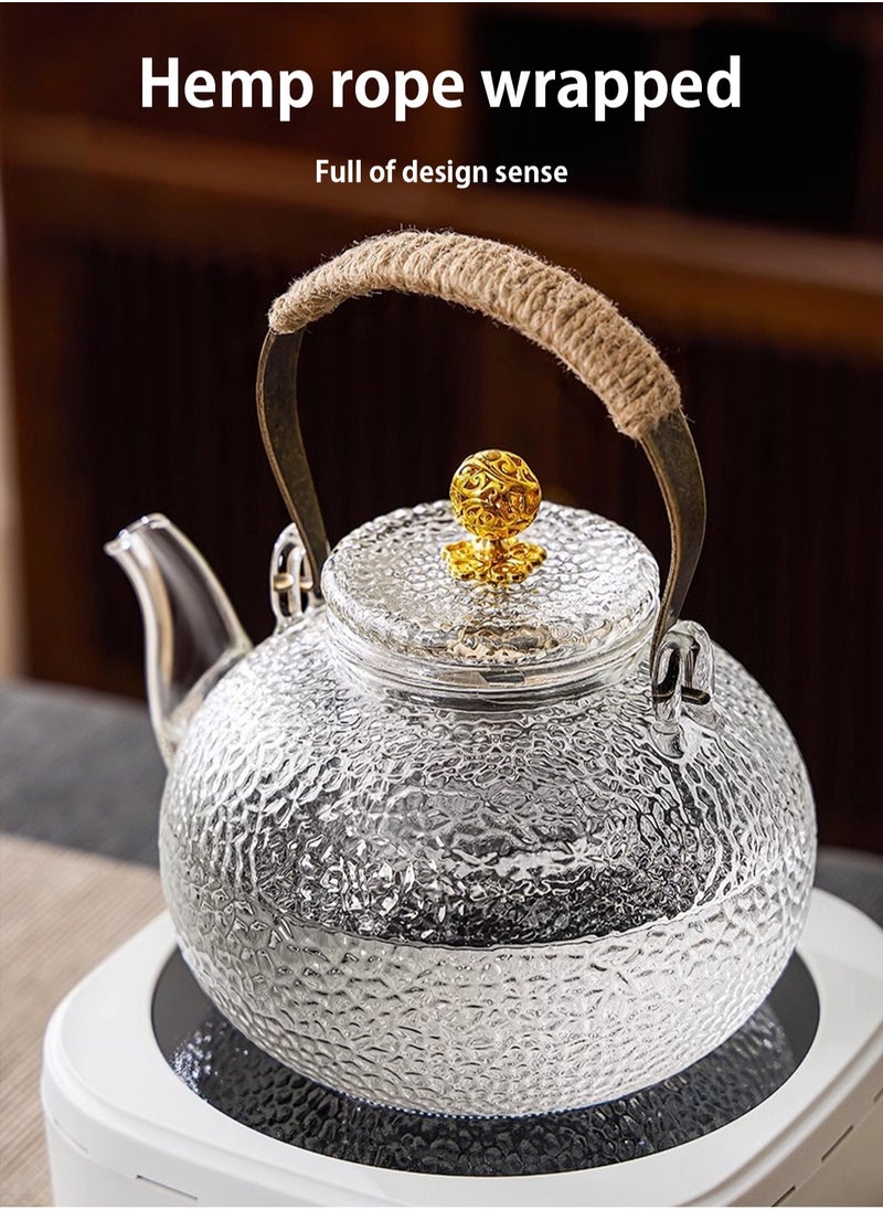 900 ml glass teapot, glass teapot with strainer insert, anti-scald handle and teapot with glass lid, hammered jet pot, teapots for loose tea, for stove, electric hob