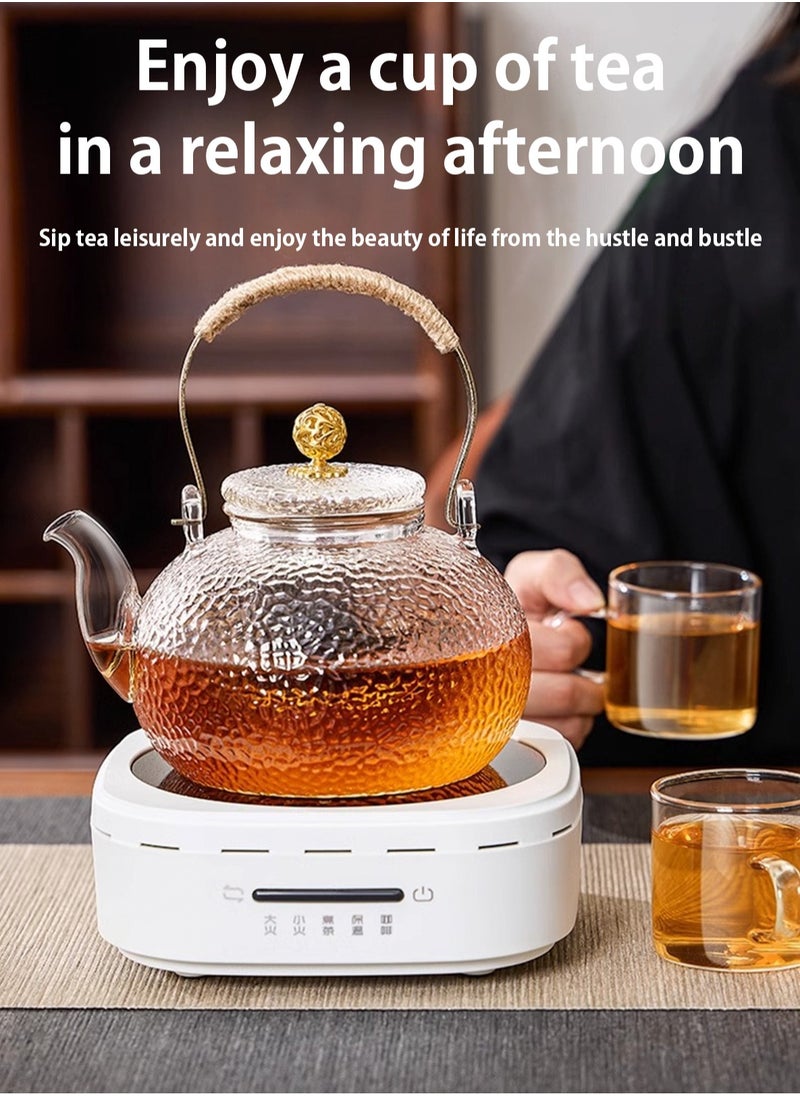 900 ml glass teapot, glass teapot with strainer insert, anti-scald handle and teapot with glass lid, hammered jet pot, teapots for loose tea, for stove, electric hob