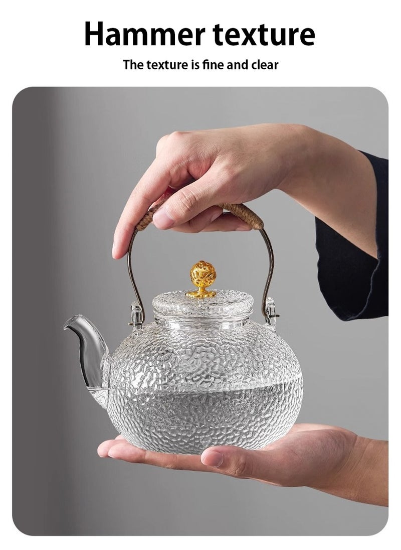 900 ml glass teapot, glass teapot with strainer insert, anti-scald handle and teapot with glass lid, hammered jet pot, teapots for loose tea, for stove, electric hob