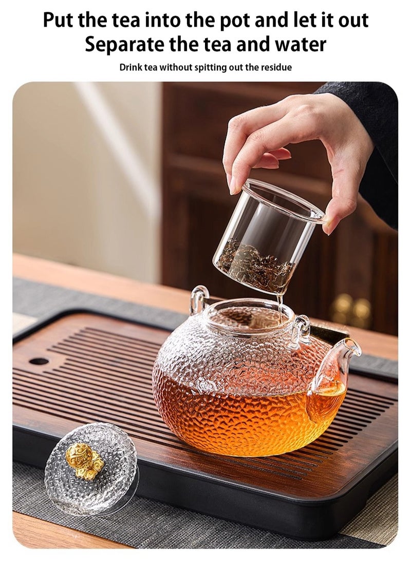 900 ml glass teapot, glass teapot with strainer insert, anti-scald handle and teapot with glass lid, hammered jet pot, teapots for loose tea, for stove, electric hob