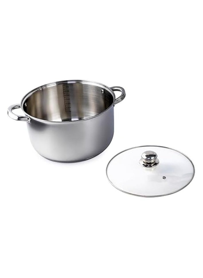 Stainless Steel Casserole Pot with Twin Handles 28x16.5cm, Vented Glass Lid, Induction Ready, Oven Safe