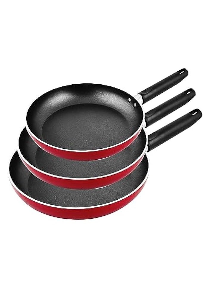 Aluminum Non- Stick Fry Pan Set, 3 Pieces, Red