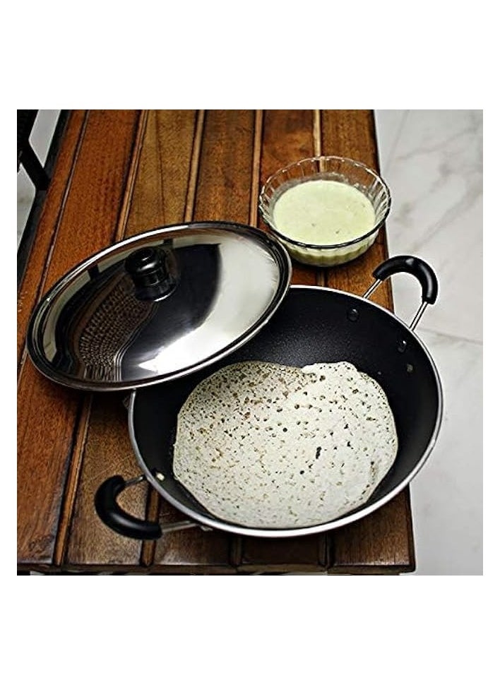 Appam Pan With Lid, Black, 21 cm, RF4952.