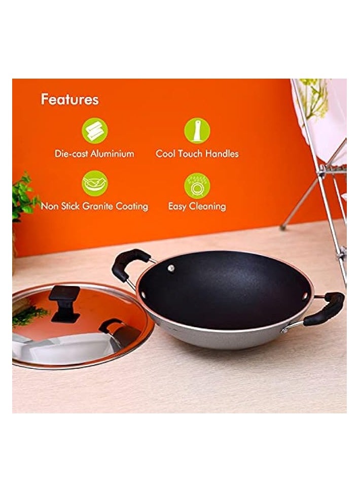 Appam Pan With Lid, Black, 21 cm, RF4952.