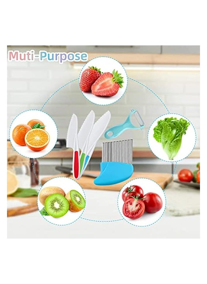 Knife Set, Kids Safe Plastic Kitchen Knife in 3 Sizes with Crinkle Cutter and Y Peeler, Kids Knife for Real Cooking Bread Chopping Vegetables