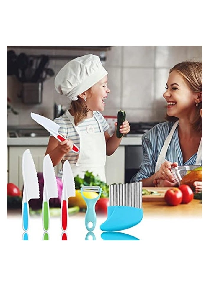 Knife Set, Kids Safe Plastic Kitchen Knife in 3 Sizes with Crinkle Cutter and Y Peeler, Kids Knife for Real Cooking Bread Chopping Vegetables