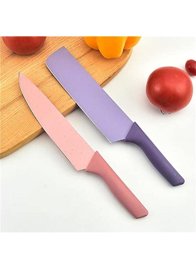 Premium 6 Piece Knife Set, Colorful Knife Set, Cute Fruit Knife Set with PP Handle High Sharpnesse Kitchen Knife Cutlery with Peeler Scissor for Professional Cooking Needs and Daily Cooking