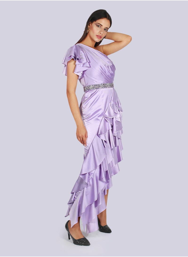 Latino - Asymmetric Ruched Ruffle Dress