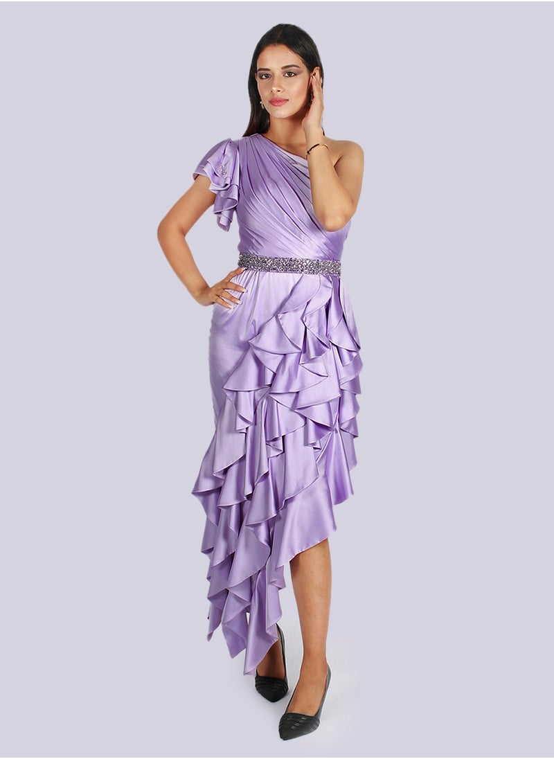 Latino - Asymmetric Ruched Ruffle Dress